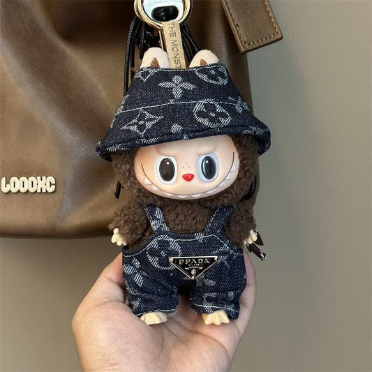 (only-clothes)17cm Labubu Doll Clothes First and Third Generation Wearable Black Inverted Triangle Labubu Dress-Up Wholesale Cross-Border Dropshipping