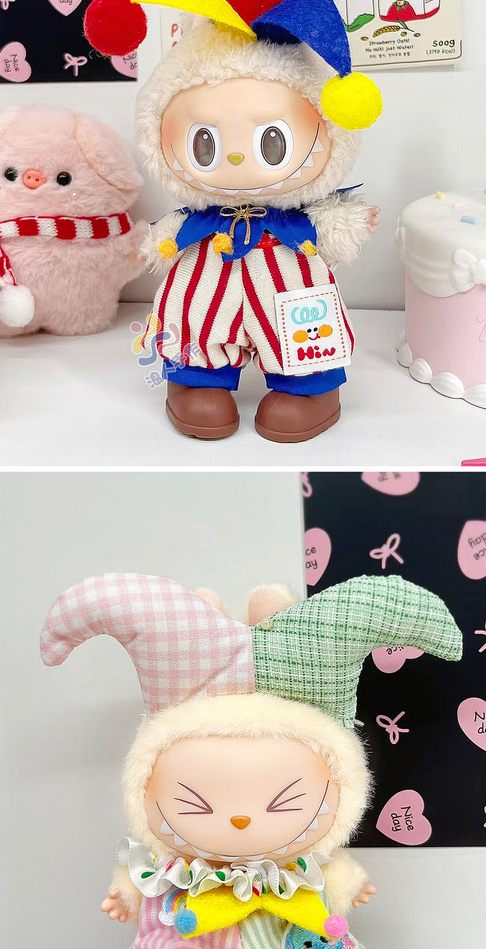 (Only-Clothes) Labubu Doll Clothes Automobiles Curtain Cloth Clothes Three Generations Wear Circus Clown Fashion Big Brand Cute Cartoon National Style
