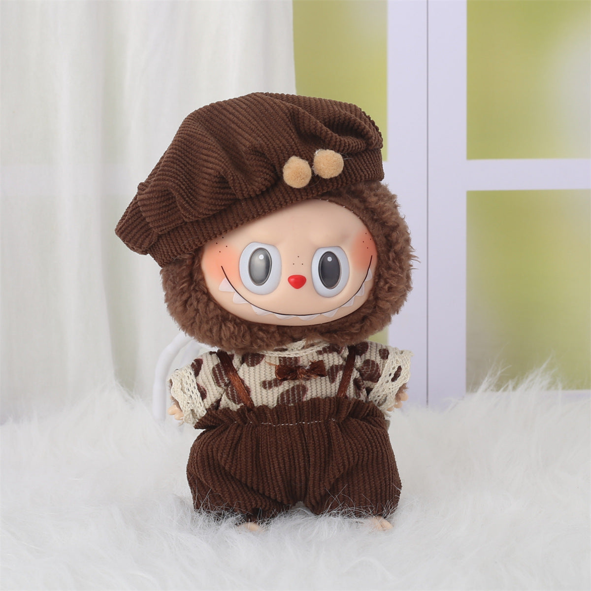 (only-clothes) First and Second Generation Labubu Clothing Accessories Labubu Sitting Doll Heart Sweater Bear Ear Hat Set