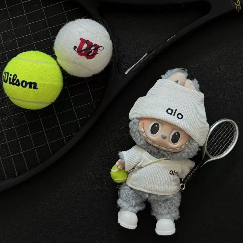 (only-clothes) In Stock Alo Knitted Labubu Tennis Baby Clothes Sports Set First Second Third Generation Sitting Party Labubu Clothes
