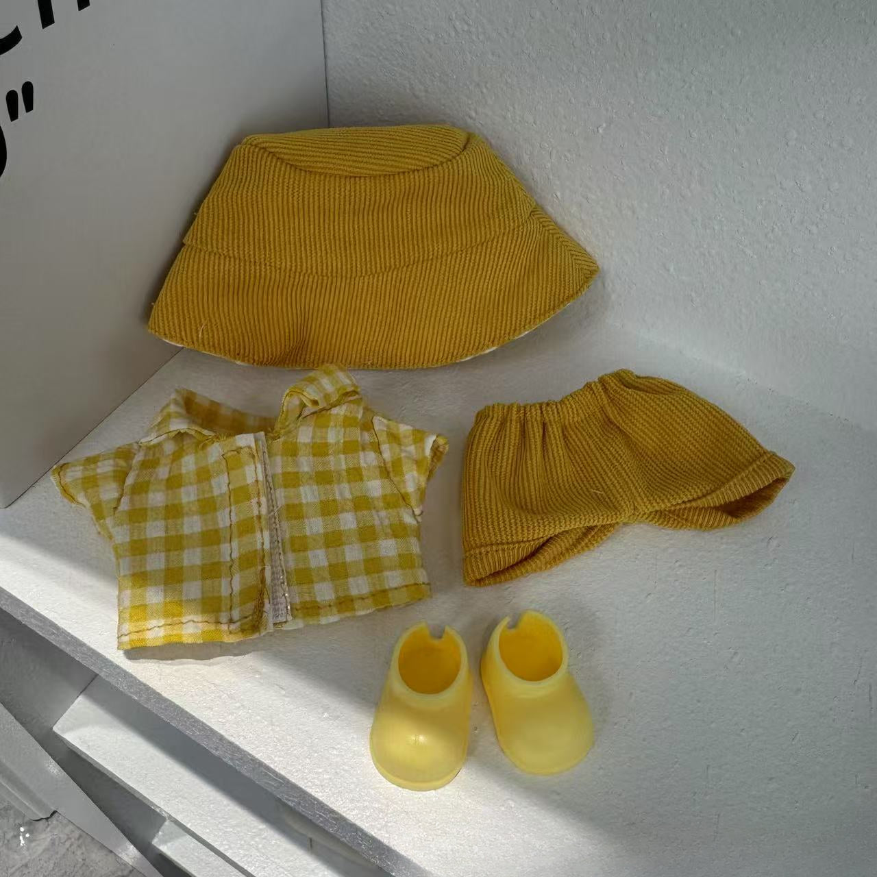 (only-clothes) Only Clothes 17cm Labubu Doll Clothes Second and Third Generation Vinyl Doll Clothes Plaid Shirt Set Hat Shoes