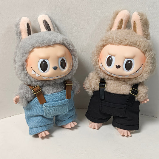 (only-clothes) First and Second Generation Labubu Sweatshirt and Overalls Set Blind Box Labubu Macaron Clothing Set Dress-Up Doll Clothes