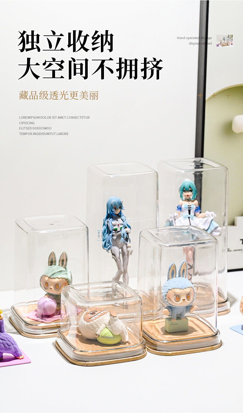 Transparent Labubu Display Box Dustproof Bamboo Wood High Transparency Trendy Toy Cute Bubble Mart Figurine Box Mini Storage Box