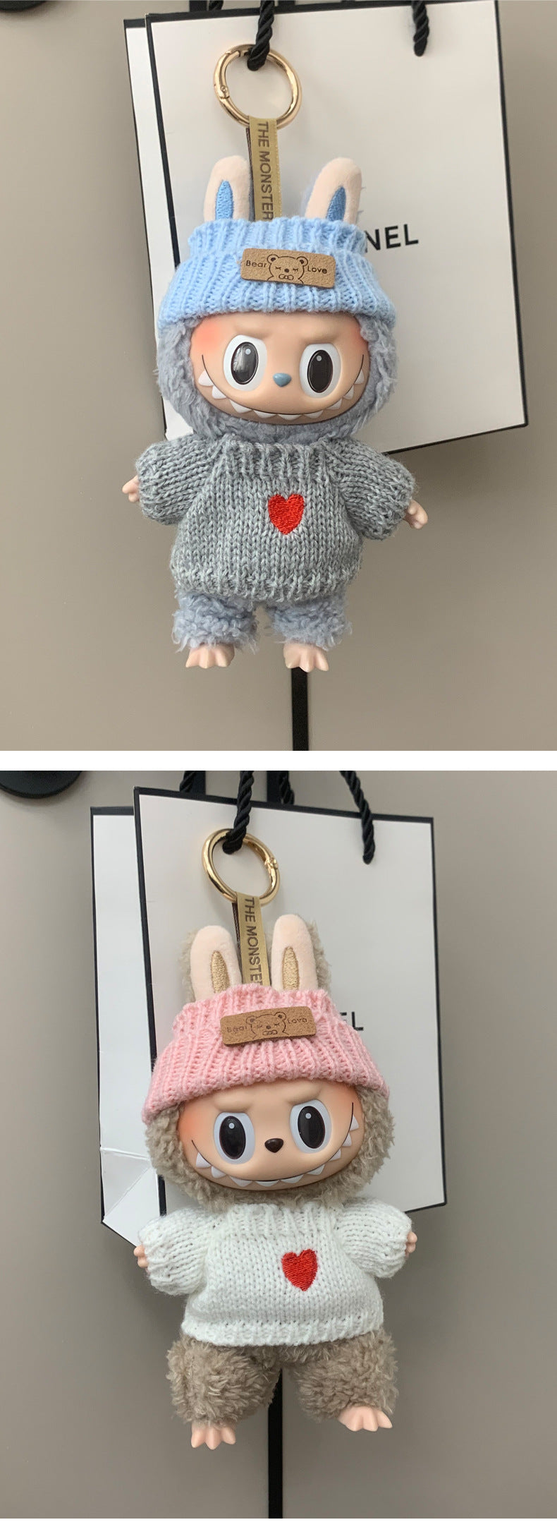 (only-clothes) Labubu Baby Clothes Vinyl Doll Knitted Sweater Hat Casual Trendy Outfit (doll not included)