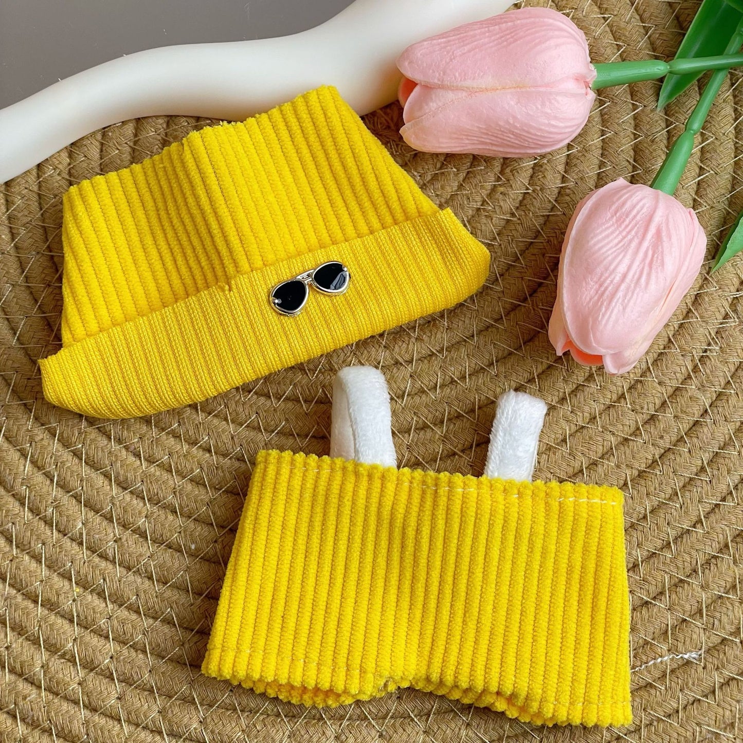 (only-clothes) Only Clothes Labubu Doll Clothes Cute Yellow Set Sweater Hat First and Second Generation Vinyl Doll Clothes