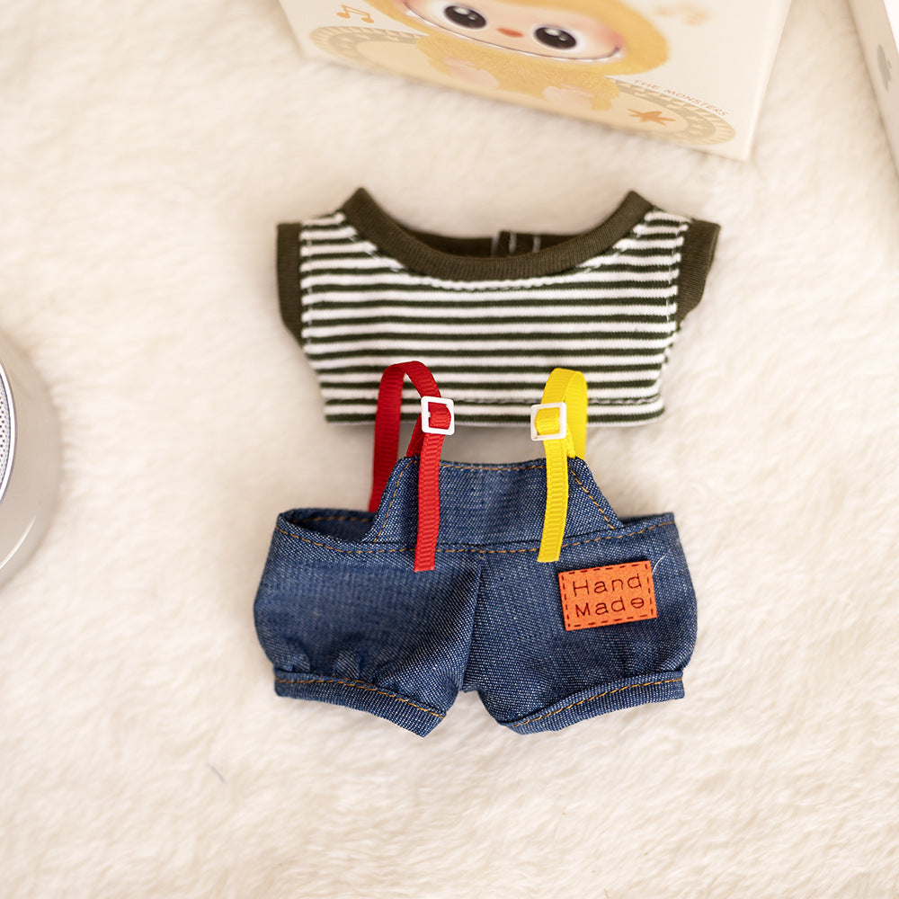 Labubu Plush Doll Clothes T-Shirt with Denim Overalls Labubu Plush Toy Doll Accessories Clothes
