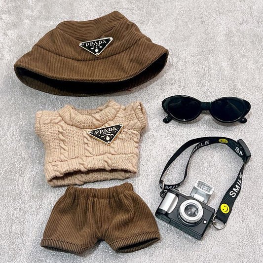 (only-clothes) Labubu Doll Clothes First and Second Generation Doll Tops Fisherman Hat Set Cool Doll Clothes Shoes Sitting Party