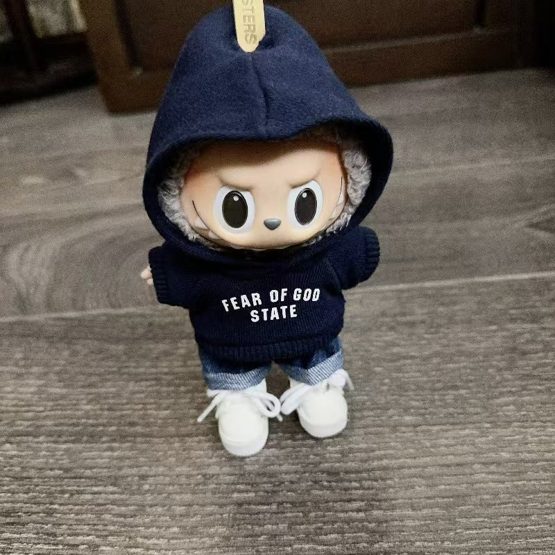 (only-clothes) Only Selling Clothes] 17cm Pendant Blind Box Labubu Doll Keychain Labubu Plush Doll Printed Sweatshirt Set