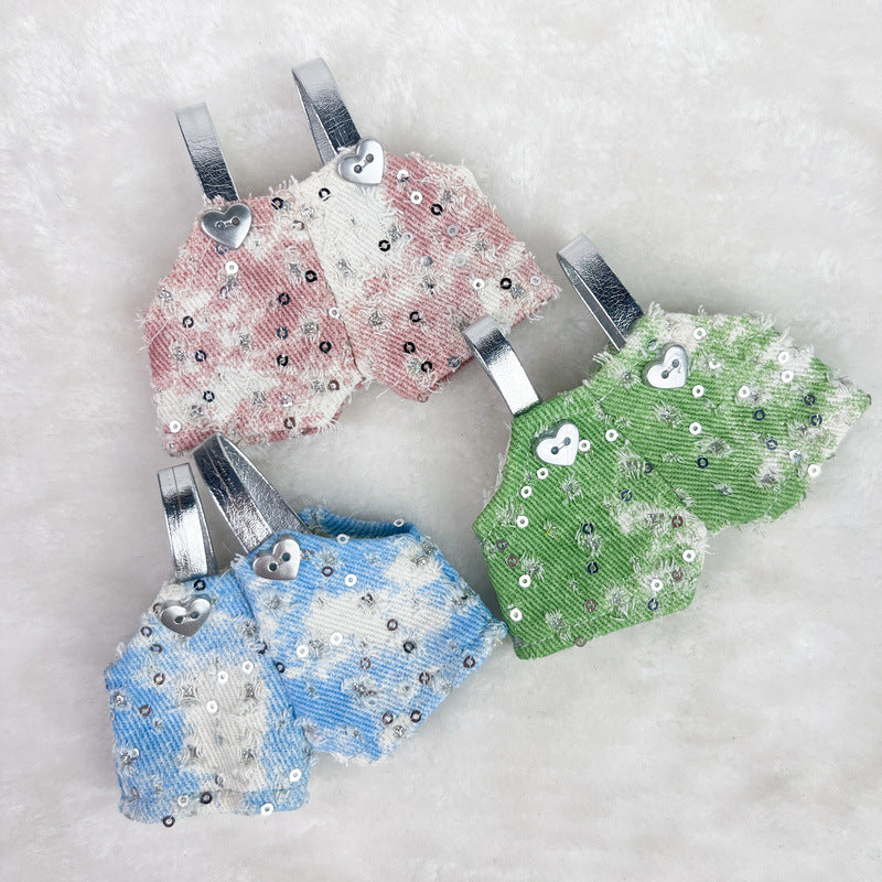 (only-clothes) Only Selling Clothes] 17cm Pendant Blind Box Labubu Doll Clothes Keychain Labubu Plush Doll Denim Clothes Cute