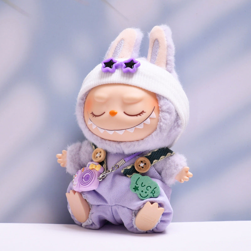 (only-clothes) First and Second Generation Labubu Pendant Luck Overalls Hat Set Labubu Dress-Up Doll Clothes