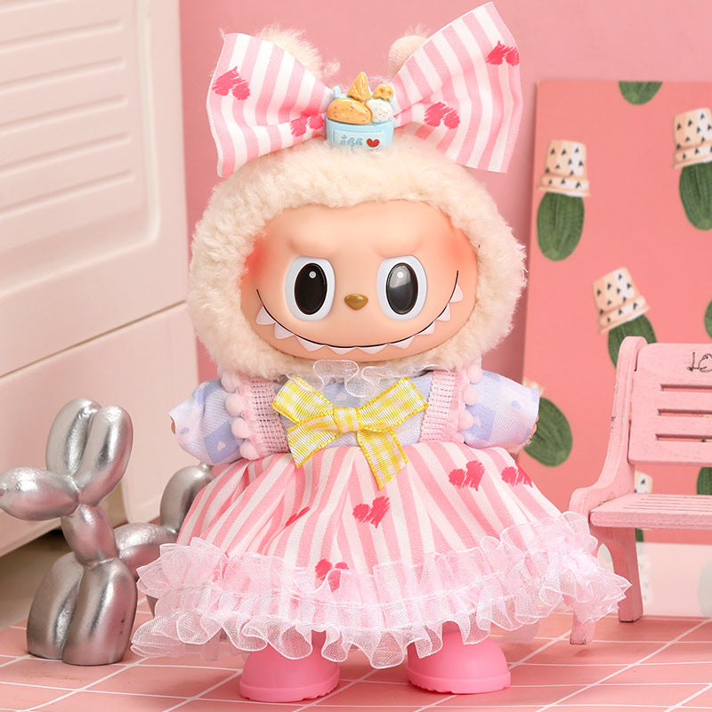 17cm Labubu First Second Third Generation Sitting Party Dress Set Doll Clothes Cute