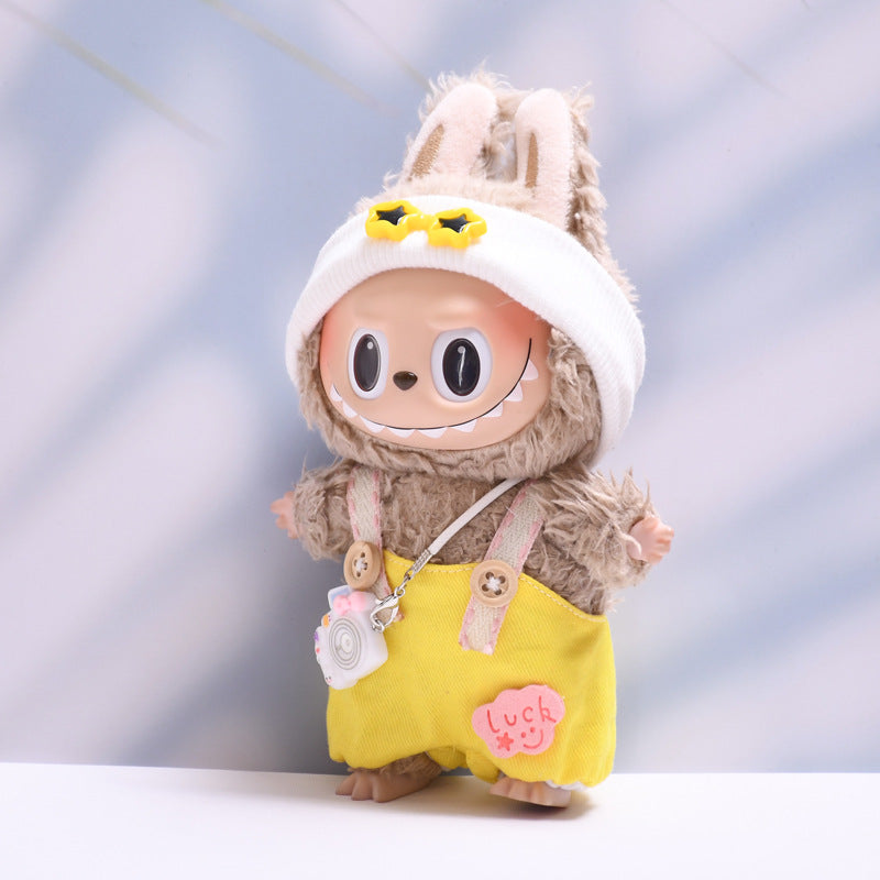 (only-clothes) First and Second Generation Labubu Pendant Luck Overalls Hat Set Labubu Dress-Up Doll Clothes