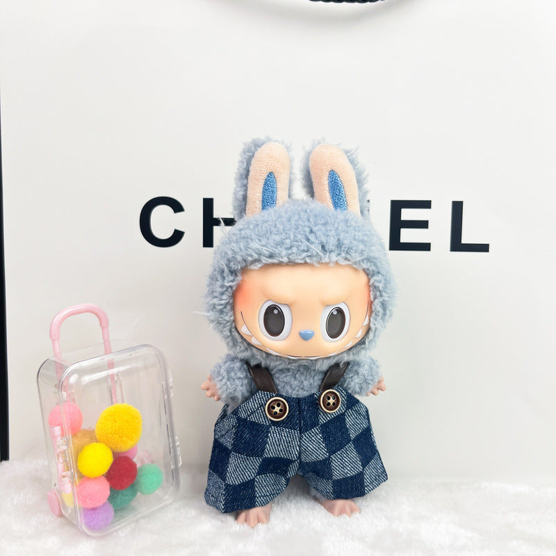 (only-clothes) Only Selling Clothes] 17cm Pendant Blind Box Labubu Doll Clothes Keychain Labubu Plush Doll Denim Clothes Cute