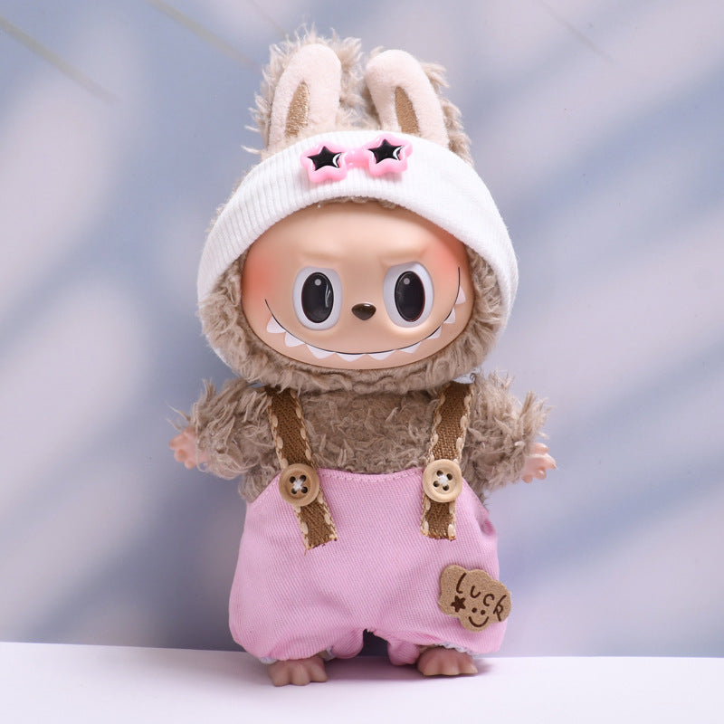 (only-clothes) First and Second Generation Labubu Pendant Luck Overalls Hat Set Labubu Dress-Up Doll Clothes