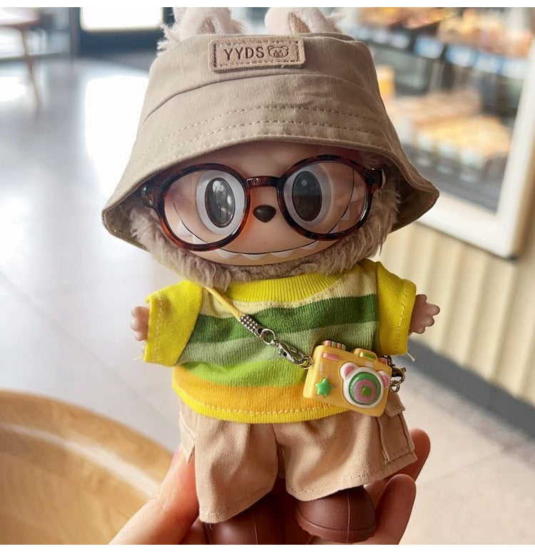 (only-clothes) First, Second, and Third Generation Labubu Summer T-Shirt Dress-Up Fisherman Hat Clothes Hot-Selling Standing Dress-Up Pendant Accessories