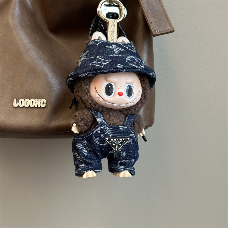 (only-clothes)17cm Labubu Doll Clothes First and Third Generation Wearable Black Inverted Triangle Labubu Dress-Up Wholesale Cross-Border Dropshipping