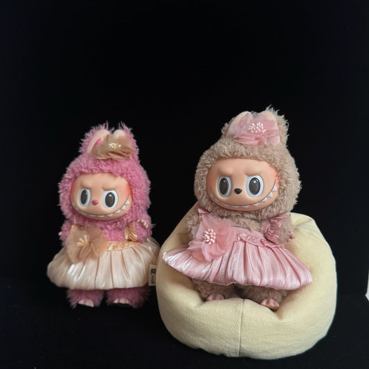 (only-clothes) Only Selling Baby Clothes 17cm Baby Clothes Labubu Sitting Party Pendant Doll Dress-Up Clothes Cute Flower Bud Gauze Dress