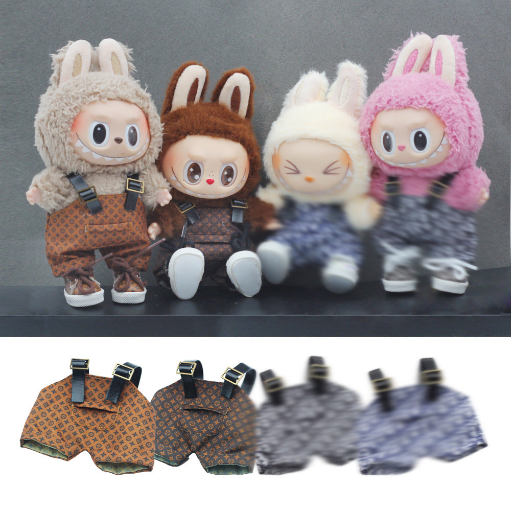 (only-clothes) Vinyl Macaron Labubu Overalls Bubble Mart 17cm Doll Clothes Overalls with Replacement Set
