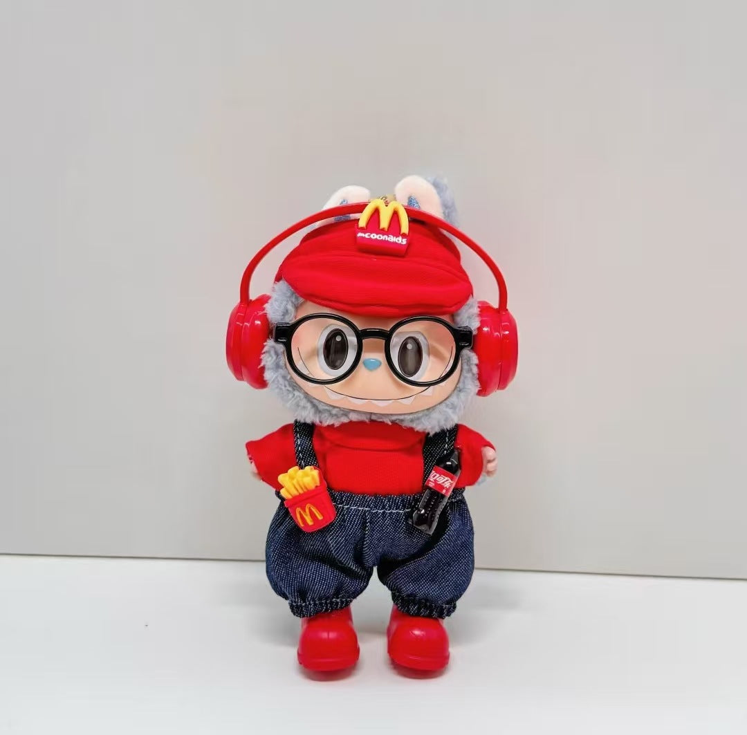 (only-clothes) First, Second, and Third Generation Labubu Doll Clothes High-end McDonald's Collaboration Labubu Gift Set for Workers Fries and Coke