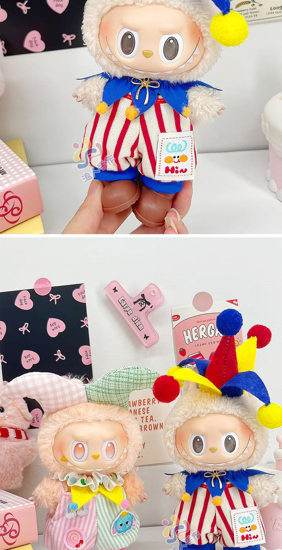(Only-Clothes) Labubu Doll Clothes Automobiles Curtain Cloth Clothes Three Generations Wear Circus Clown Fashion Big Brand Cute Cartoon National Style