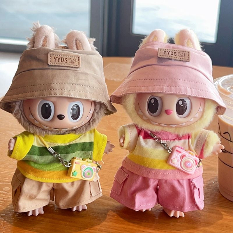 (only-clothes) First, Second, and Third Generation Labubu Summer T-Shirt Dress-Up Fisherman Hat Clothes Hot-Selling Standing Dress-Up Pendant Accessories