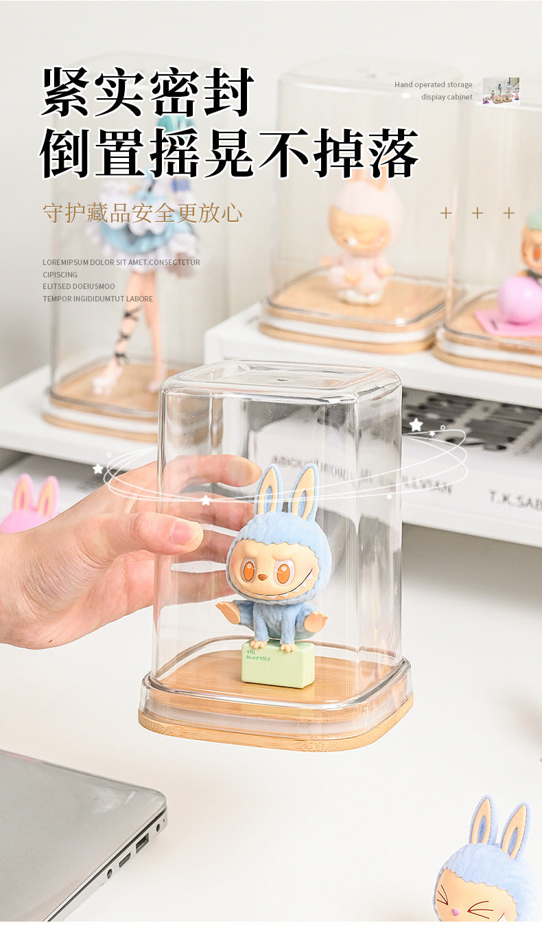 Transparent Labubu Display Box Dustproof Bamboo Wood High Transparency Trendy Toy Cute Bubble Mart Figurine Box Mini Storage Box
