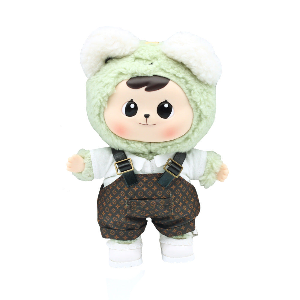 (only-clothes) Vinyl Macaron Labubu Overalls Bubble Mart 17cm Doll Clothes Overalls with Replacement Set