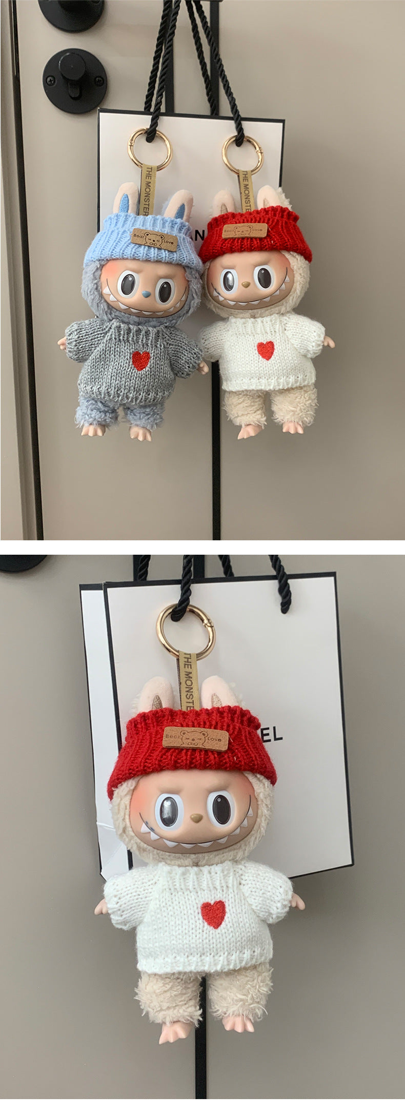 (only-clothes) Labubu Baby Clothes Vinyl Doll Knitted Sweater Hat Casual Trendy Outfit (doll not included)