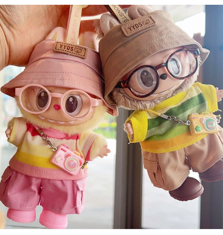 (only-clothes) First, Second, and Third Generation Labubu Summer T-Shirt Dress-Up Fisherman Hat Clothes Hot-Selling Standing Dress-Up Pendant Accessories