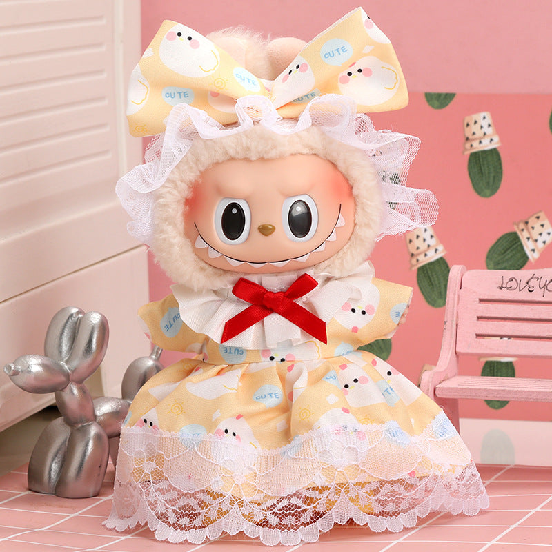 17cm Labubu First Second Third Generation Sitting Party Dress Set Doll Clothes Cute