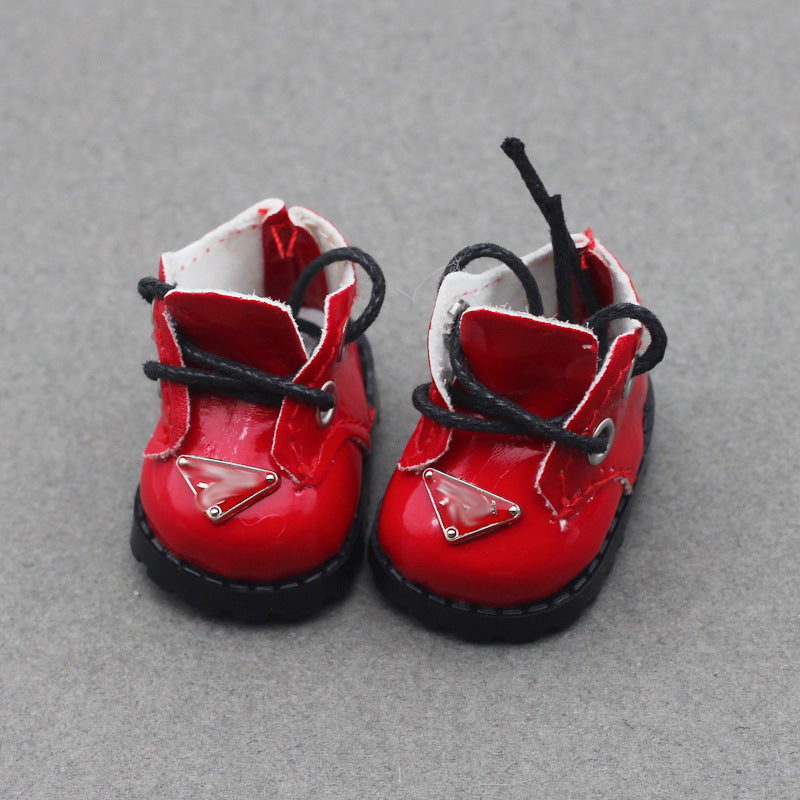 (only-clothes) Labubu 10cm Cotton Doll Shiny Leather Round Toe Lace-up Suit Shoes Finger Shoes 3.8*2.3cm