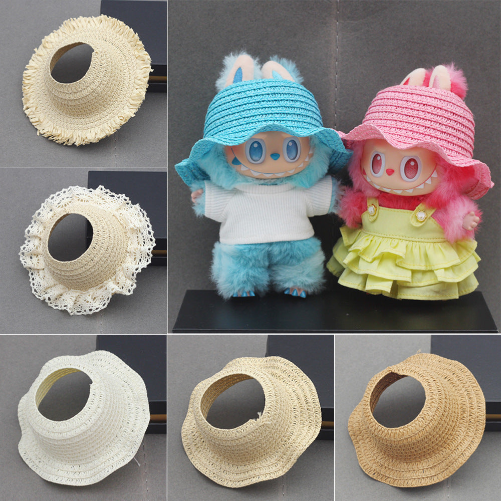 (only-clothes) Pendant Labubu Doll Dress Accessories First Second Third Generation Blind Box Labubu Doll Open Top Knitted Straw Hat