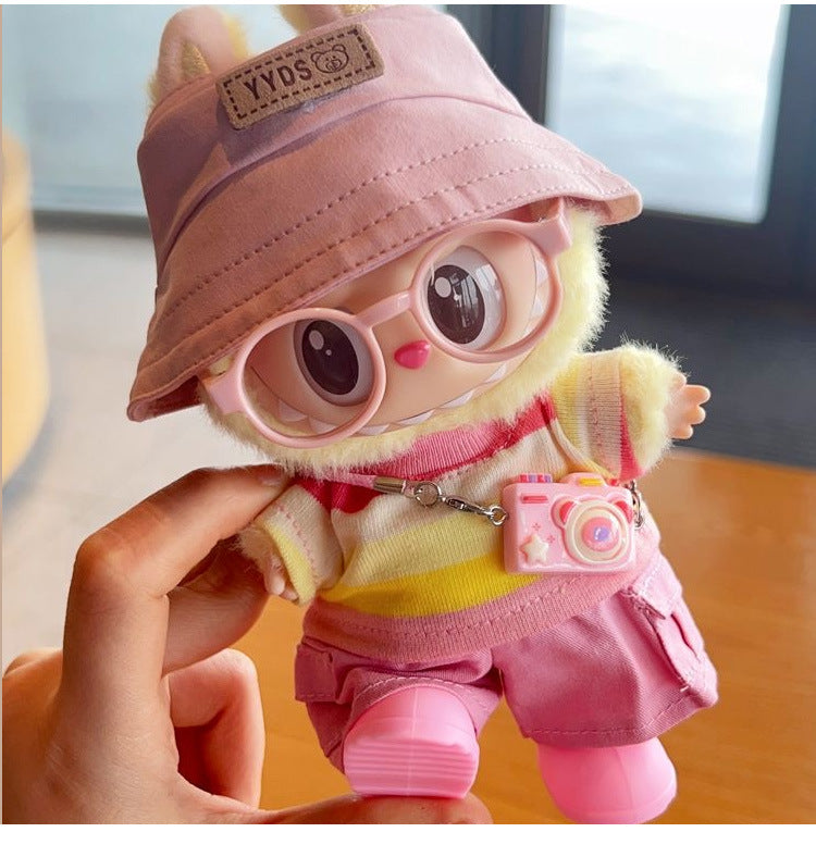 (only-clothes) First, Second, and Third Generation Labubu Summer T-Shirt Dress-Up Fisherman Hat Clothes Hot-Selling Standing Dress-Up Pendant Accessories