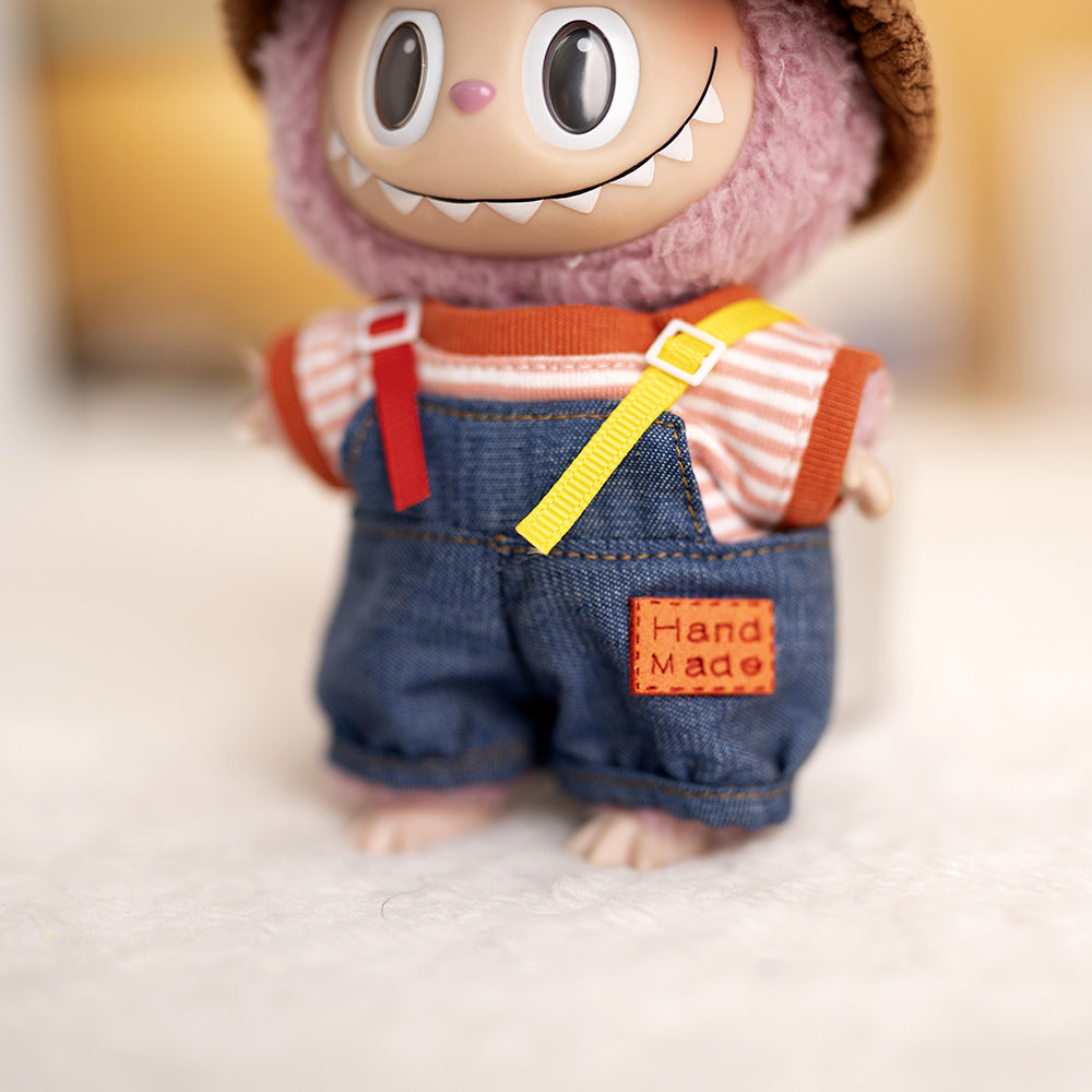 Labubu Plush Doll Clothes T-Shirt with Denim Overalls Labubu Plush Toy Doll Accessories Clothes
