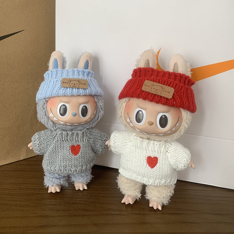(only-clothes) Labubu Baby Clothes Vinyl Doll Knitted Sweater Hat Casual Trendy Outfit (doll not included)
