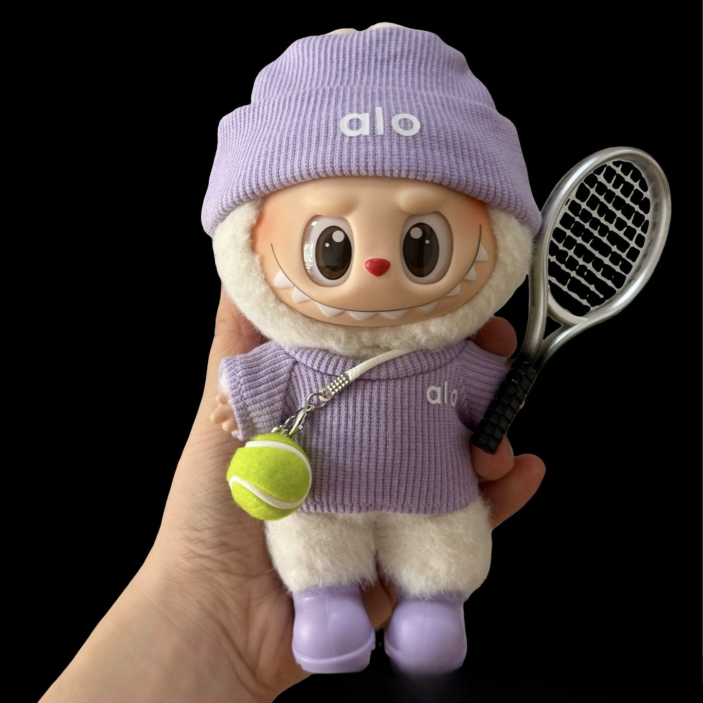 (only-clothes) In Stock Alo Knitted Labubu Tennis Baby Clothes Sports Set First Second Third Generation Sitting Party Labubu Clothes