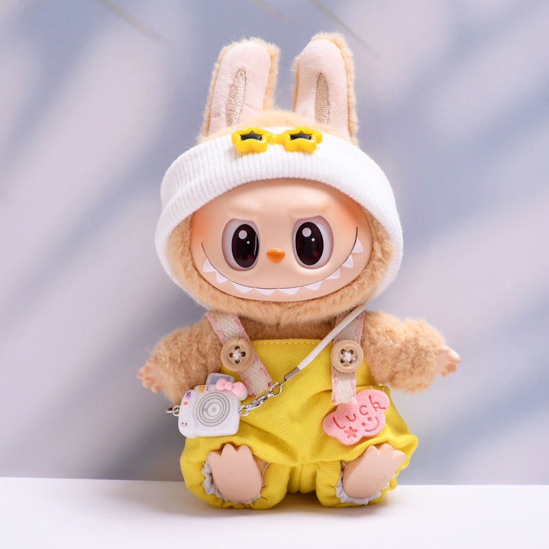 (only-clothes) First and Second Generation Labubu Pendant Luck Overalls Hat Set Labubu Dress-Up Doll Clothes