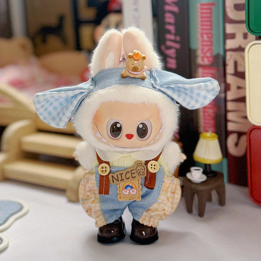(only-clothes)15- 17cm Labubu Clothes Blind Box Sitting Party Labubu Doll Cowboy Hat Strap Only Clothes