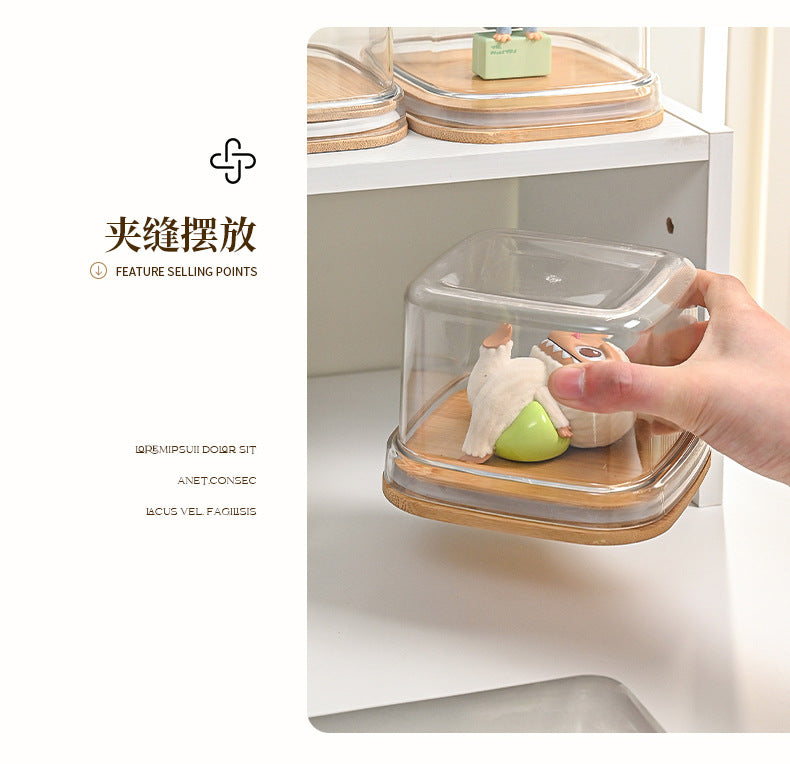 Transparent Labubu Display Box Dustproof Bamboo Wood High Transparency Trendy Toy Cute Bubble Mart Figurine Box Mini Storage Box