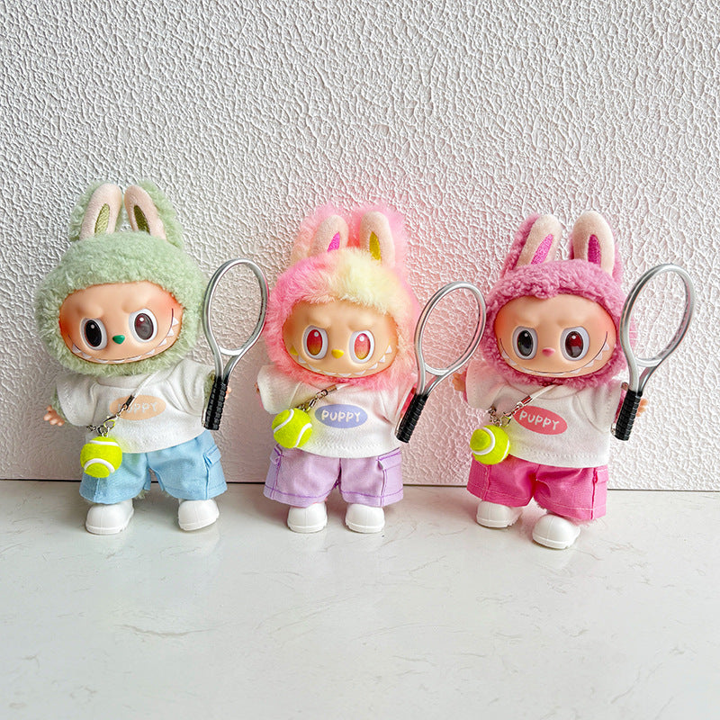 (Only-Clothes) Labubu Doll Clothes Sports Series Three Generations Clothes Suit Tennis Sportswear Cute Automobiles Curtain Soft Toy Accessories