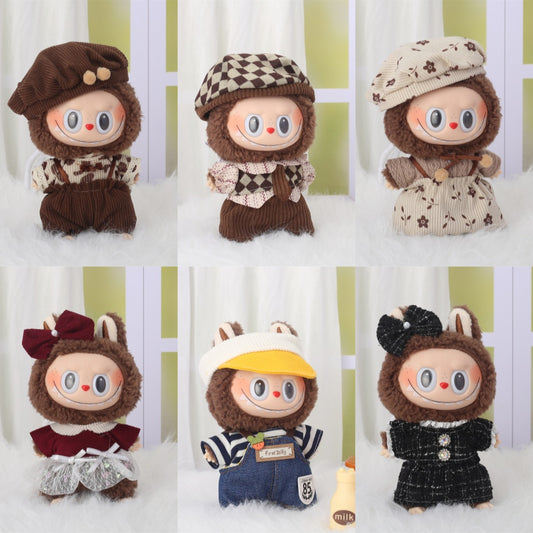 (only-clothes) First and Second Generation Labubu Clothing Accessories Labubu Sitting Doll Heart Sweater Bear Ear Hat Set