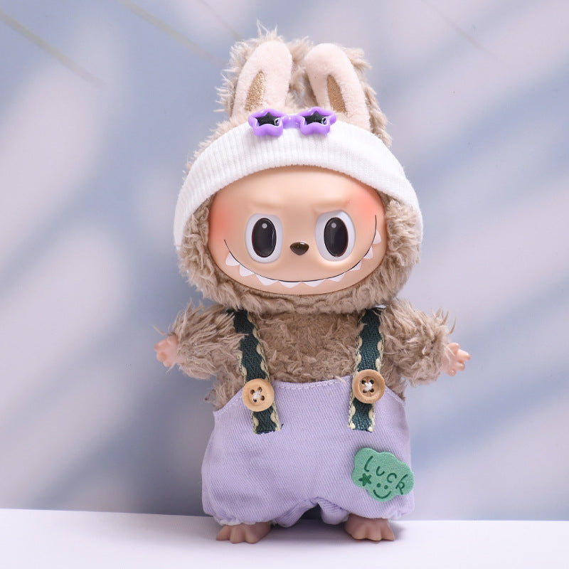 (only-clothes) First and Second Generation Labubu Pendant Luck Overalls Hat Set Labubu Dress-Up Doll Clothes
