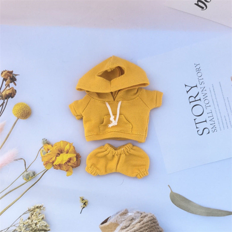 17cm Vinyl Macaron Plush Keychain Labubu Doll with Replacement Hoodie and Pants Set