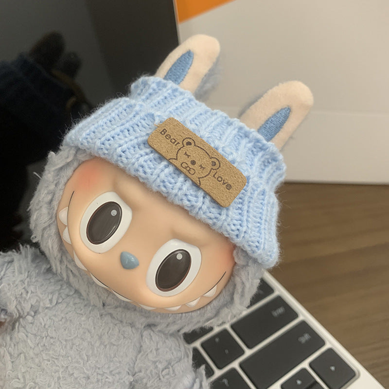 (only-clothes) Labubu Baby Clothes Vinyl Doll Knitted Sweater Hat Casual Trendy Outfit (doll not included)