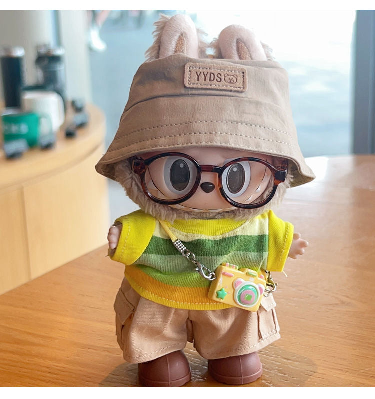 (only-clothes) First, Second, and Third Generation Labubu Summer T-Shirt Dress-Up Fisherman Hat Clothes Hot-Selling Standing Dress-Up Pendant Accessories