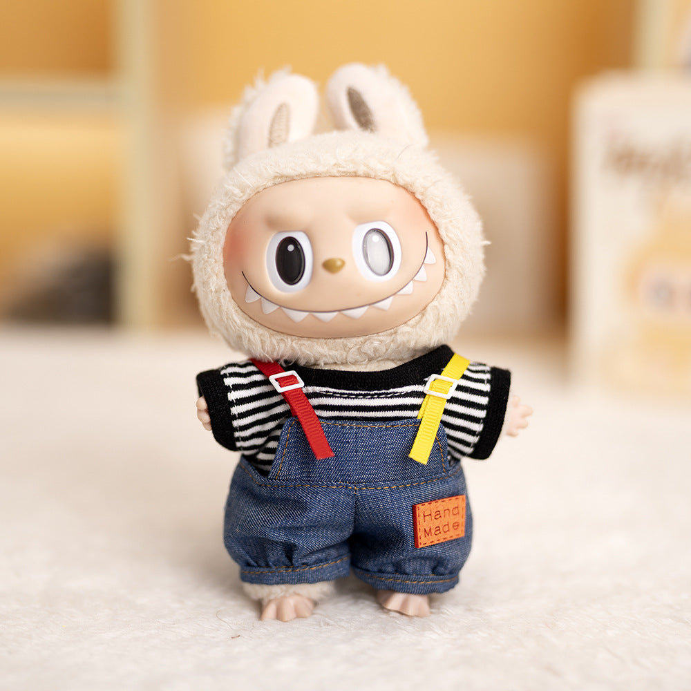 Labubu Plush Doll Clothes T-Shirt with Denim Overalls Labubu Plush Toy Doll Accessories Clothes