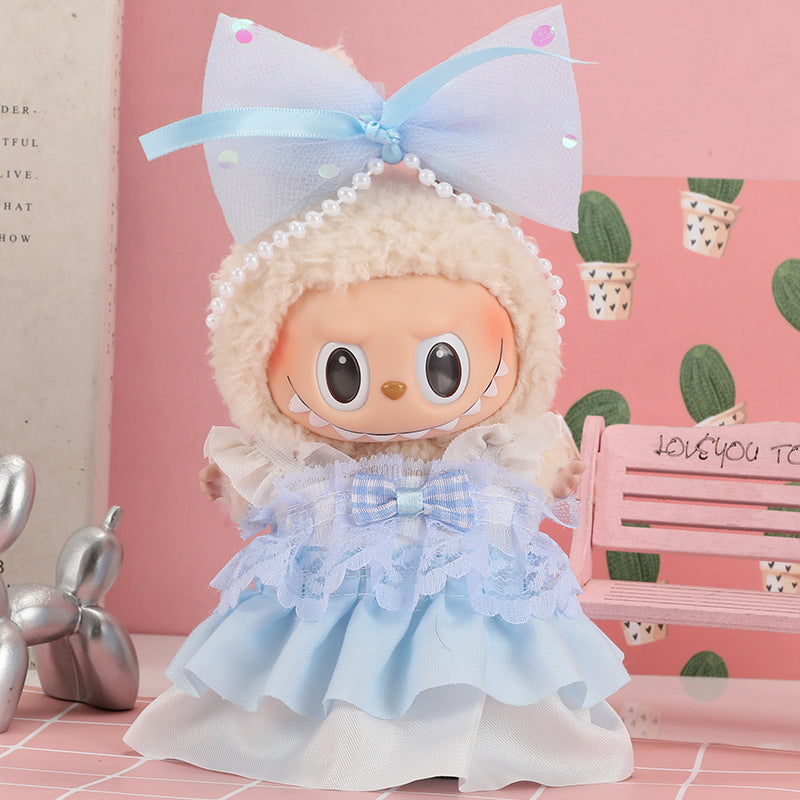 17cm Labubu First Second Third Generation Sitting Party Dress Set Doll Clothes Cute