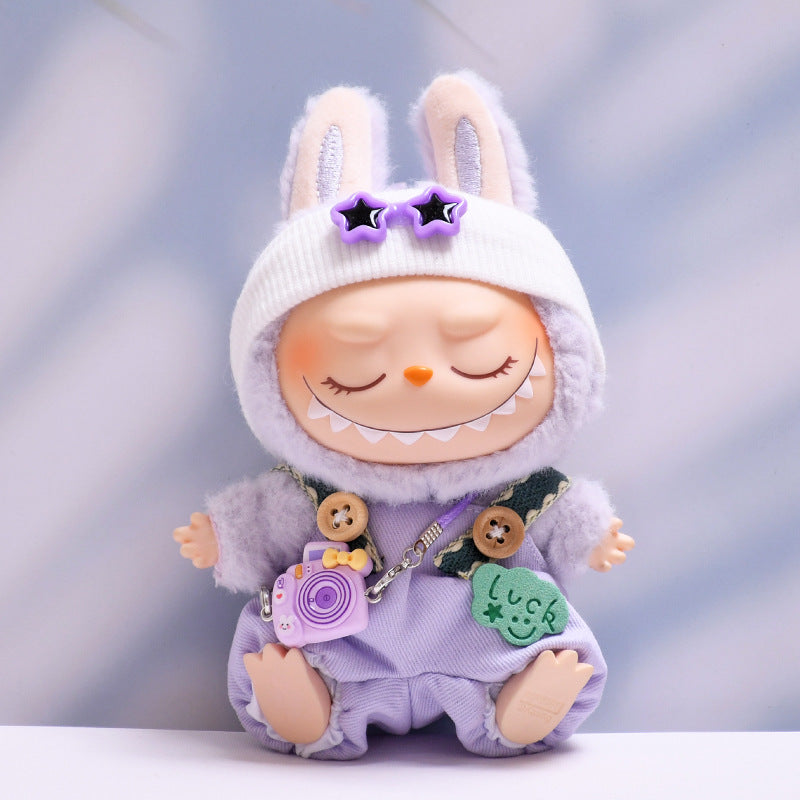 (only-clothes) First and Second Generation Labubu Pendant Luck Overalls Hat Set Labubu Dress-Up Doll Clothes