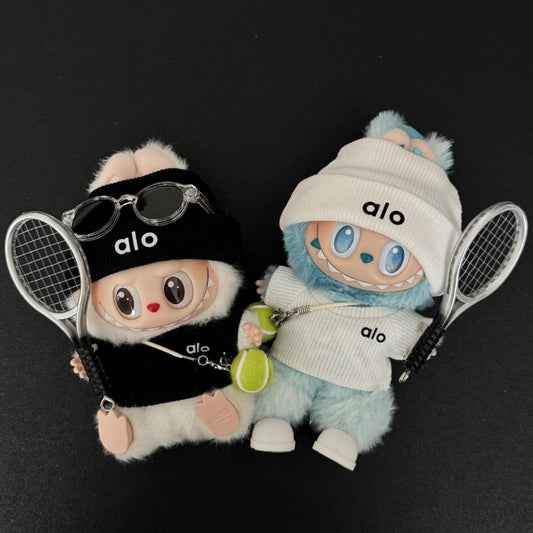 (only-clothes) In Stock Alo Knitted Labubu Tennis Baby Clothes Sports Set First Second Third Generation Sitting Party Labubu Clothes