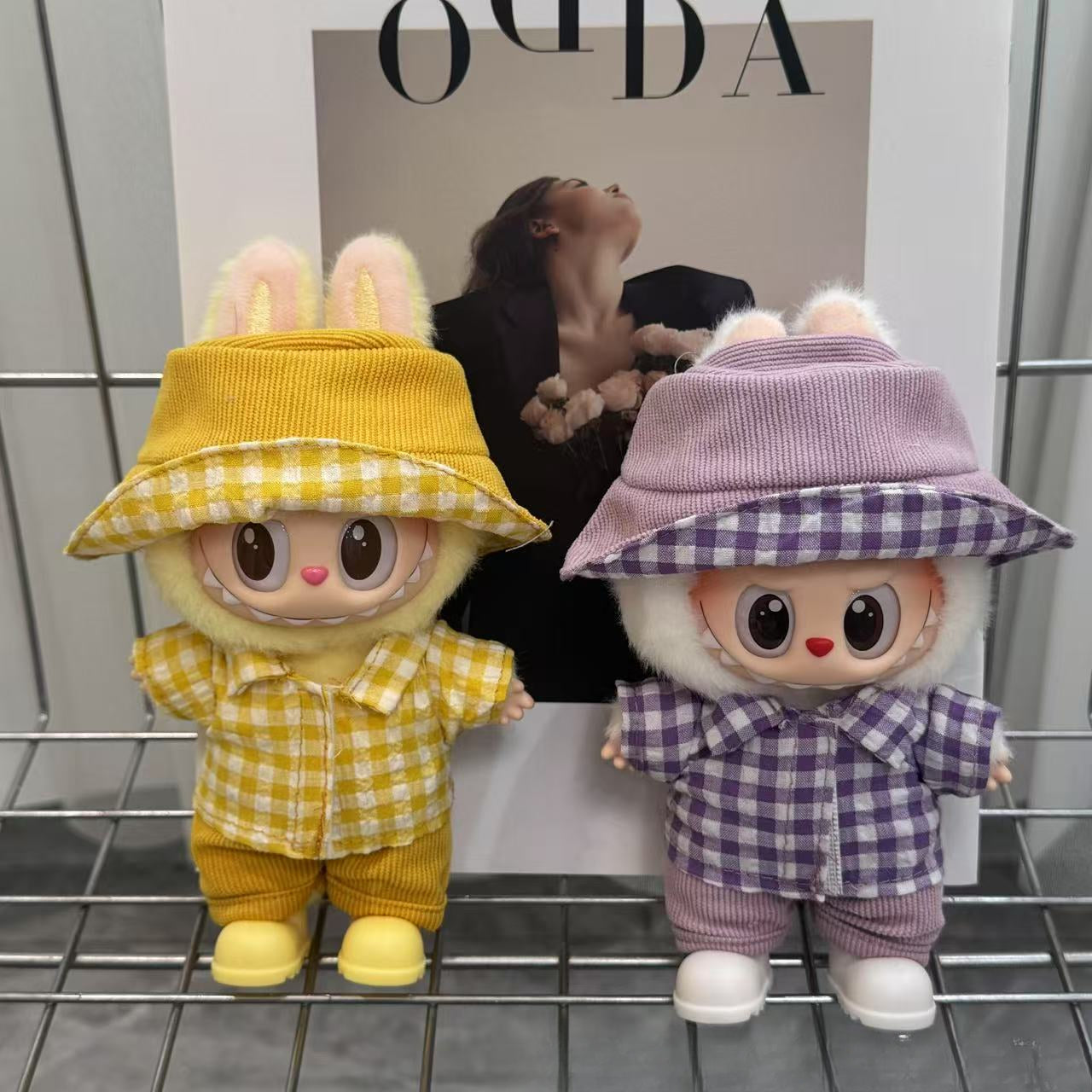 (only-clothes) Only Clothes 17cm Labubu Doll Clothes Second and Third Generation Vinyl Doll Clothes Plaid Shirt Set Hat Shoes